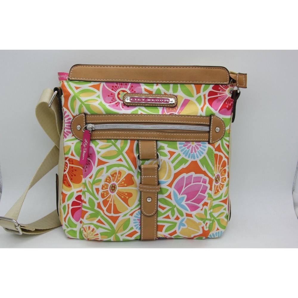 Lily Bloom Medium Size Shoulder Bag Handbag Floral Flower Multi Color Pink Green